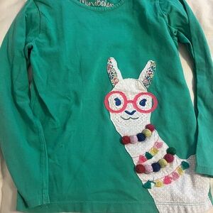 Girls size 7-8 Mini Boden Green and White Long Sleeve Tee